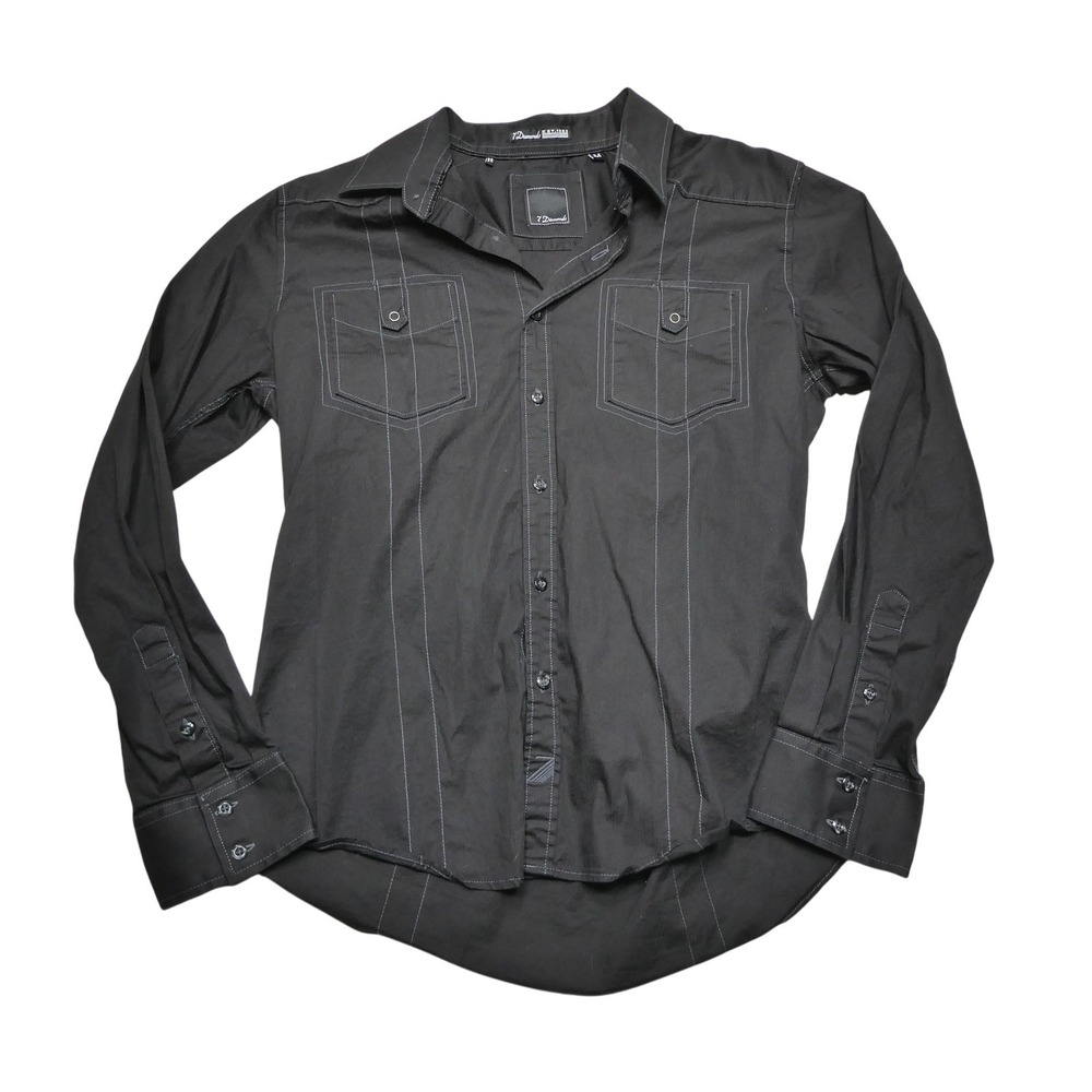 7 Diamonds Shirt Mens Medium Black Long Sleeve Button Up Contrast Stitch Western